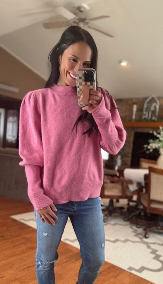 Pretty in Pink Puff Shoulder Sweater Top